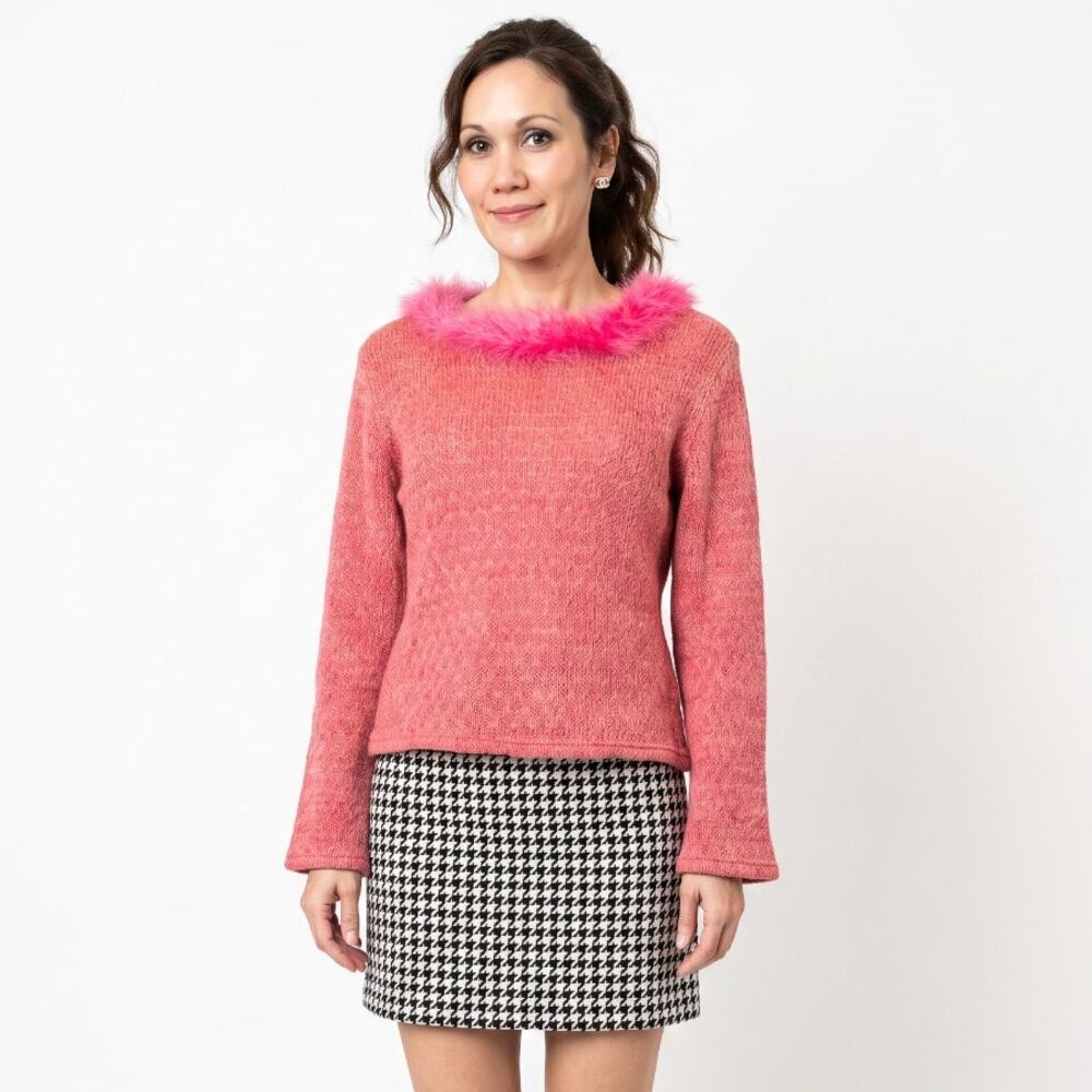 Y2K 90's VINTAGE Maribou Knit Long Sleeve PINK Sweater Clueless Small Medium